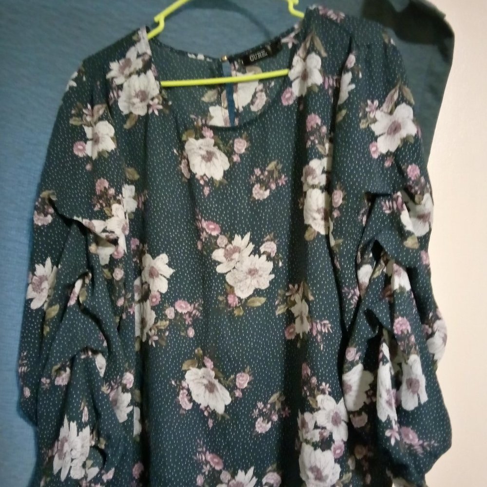 CURE XL Blue Floral Blouse with White Flowers